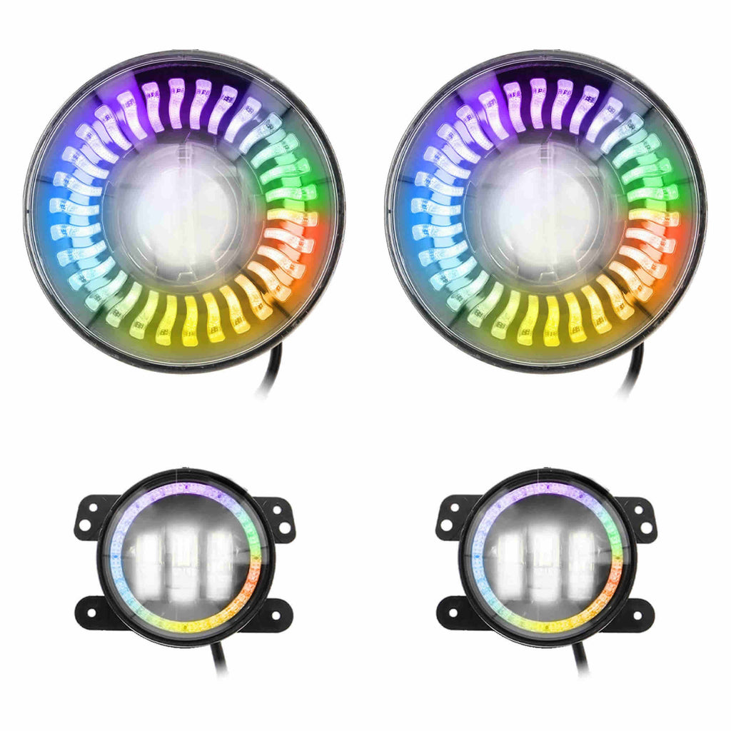 Jeep JP-708RGBKT Chasing RGB 7" Projector lights & 4" Fog Lights w/Controller