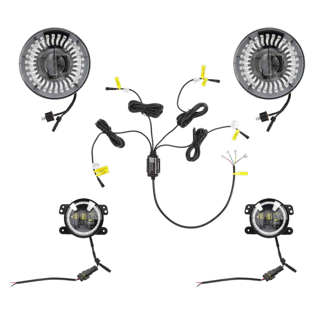 Jeep JP-708RGBKT Chasing RGB 7" Projector lights & 4" Fog Lights w/Controller