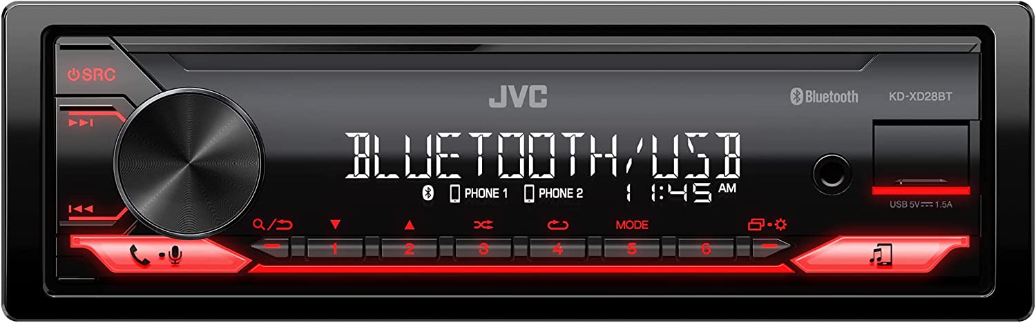 JVC KD-XD28BT Single DIN Digital Media Shallow Chasis Receiver with Bluetooth with 6x9" and 6.5" JVC Speakers