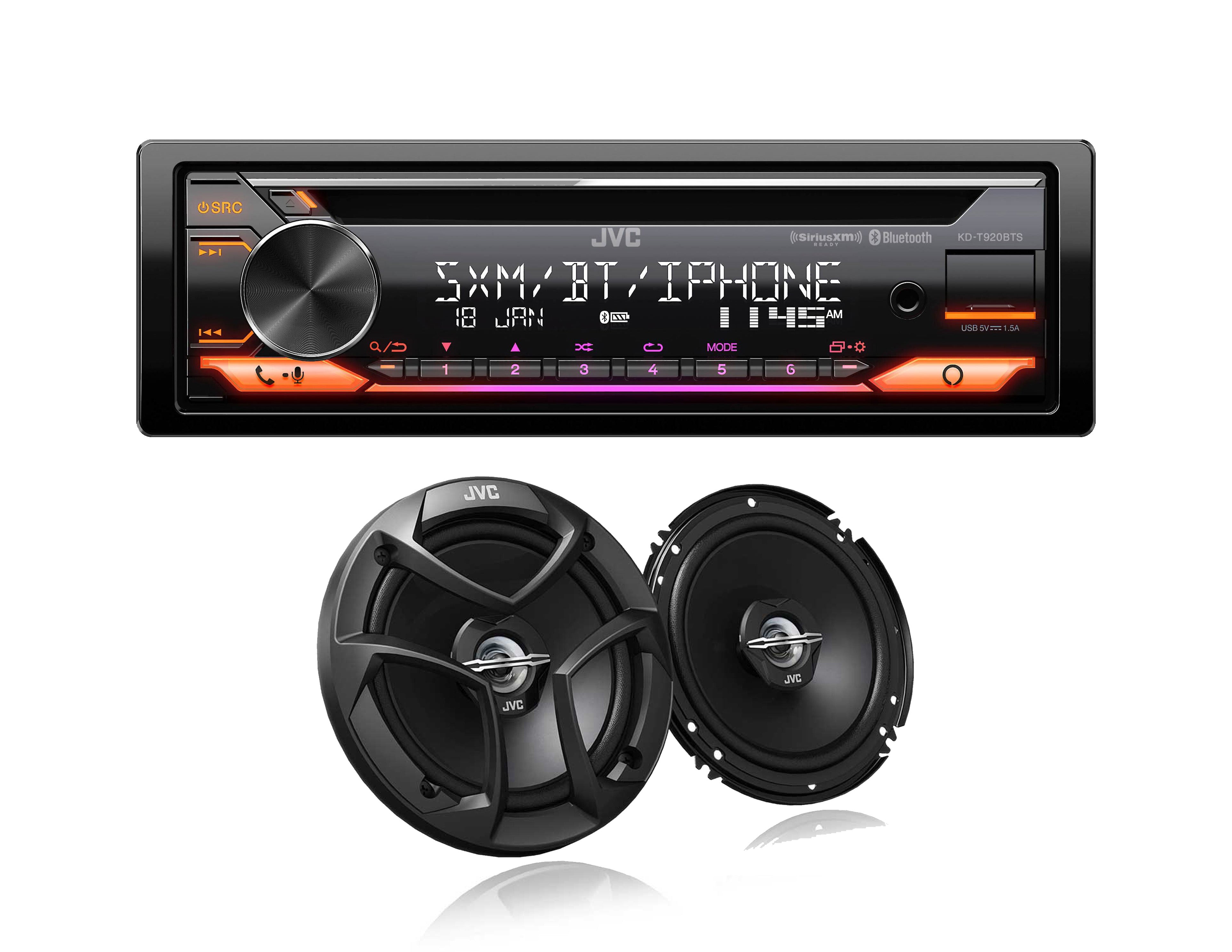JVC KD-T920BTS CD receiver with AM/FM tuner built-in Bluetooth+JVC CS-J620 6.5" 2-Way Coaxial Car Audio 600 Watt Speaker Pair