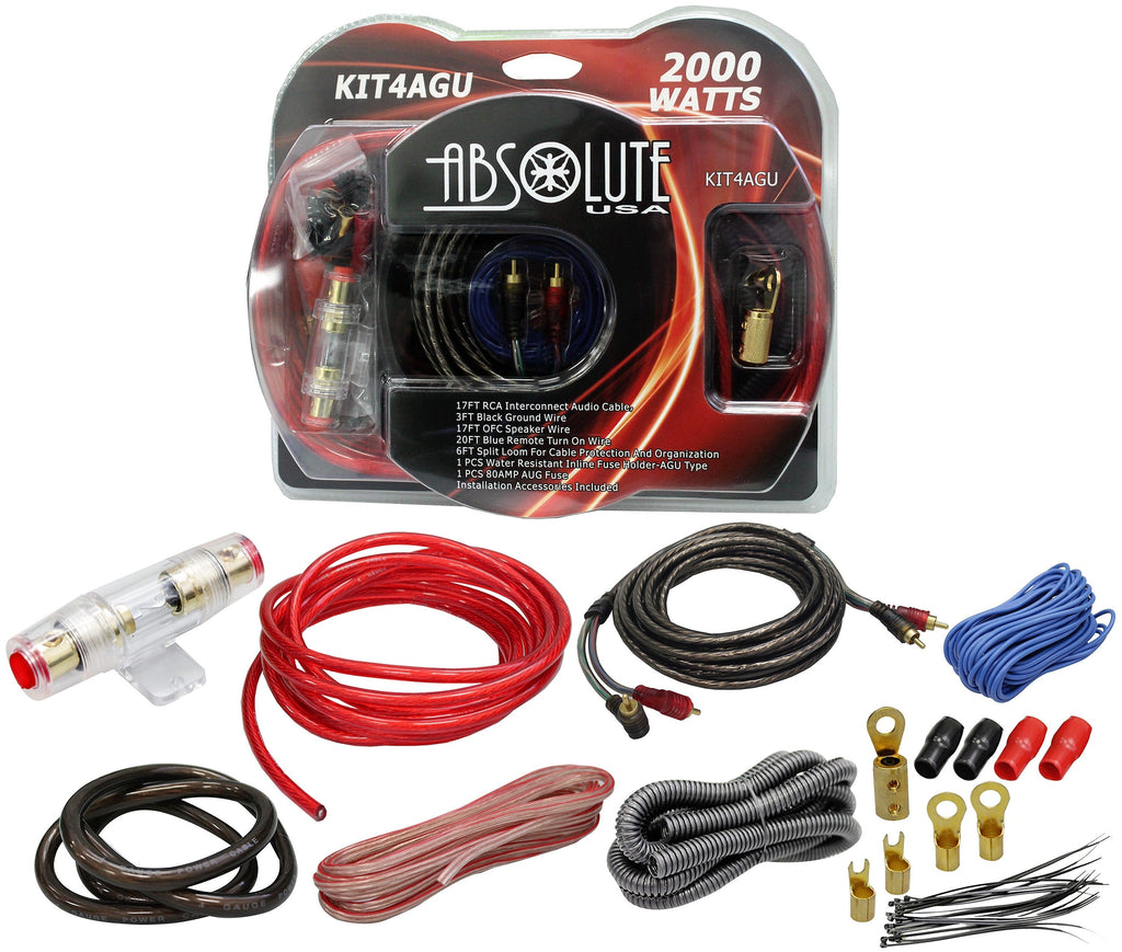 Absolute KIT4AGU PRO Marine Car RV Complete Amplifier Installation Amp Kit