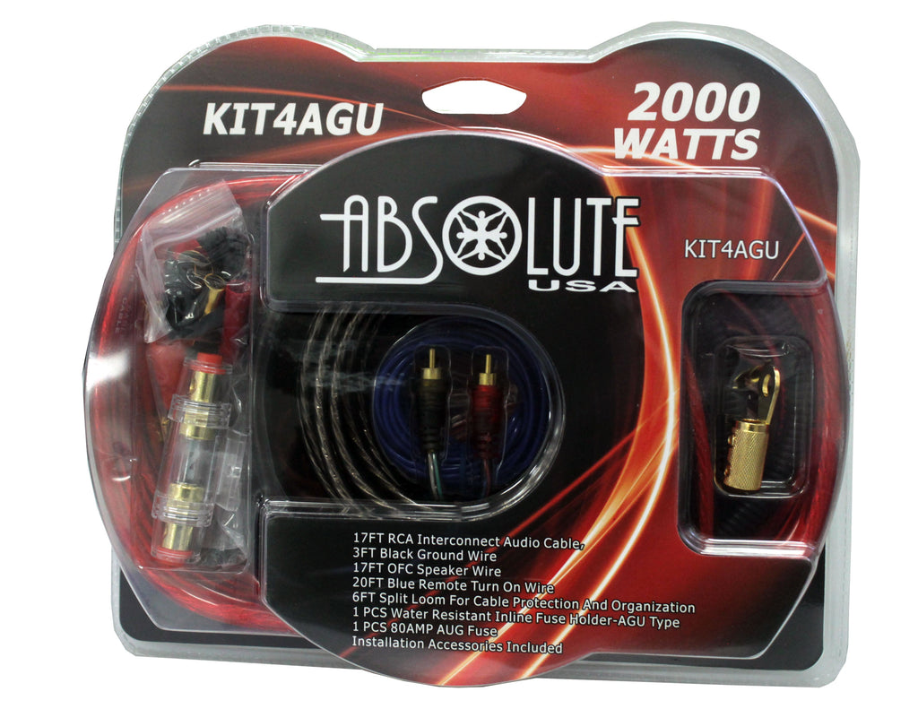 Absolute KIT4AGU PRO Marine Auto Car RV Amplifier Complete Installation Amp Kit