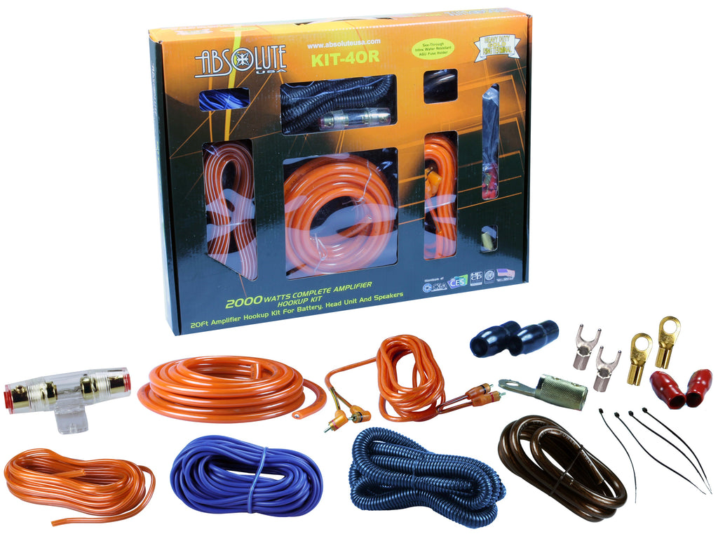 Absolute KIT4OR Complete PRO Marine Auto Car RV 4 Gauge 2000W Amplifier Amp Kit