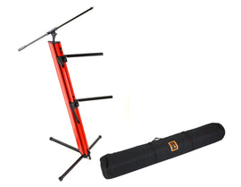 MR DJ KSPRO1500R PRO 2-Tier Red Column Keyboard Stand W Mic Boom Arm + Case