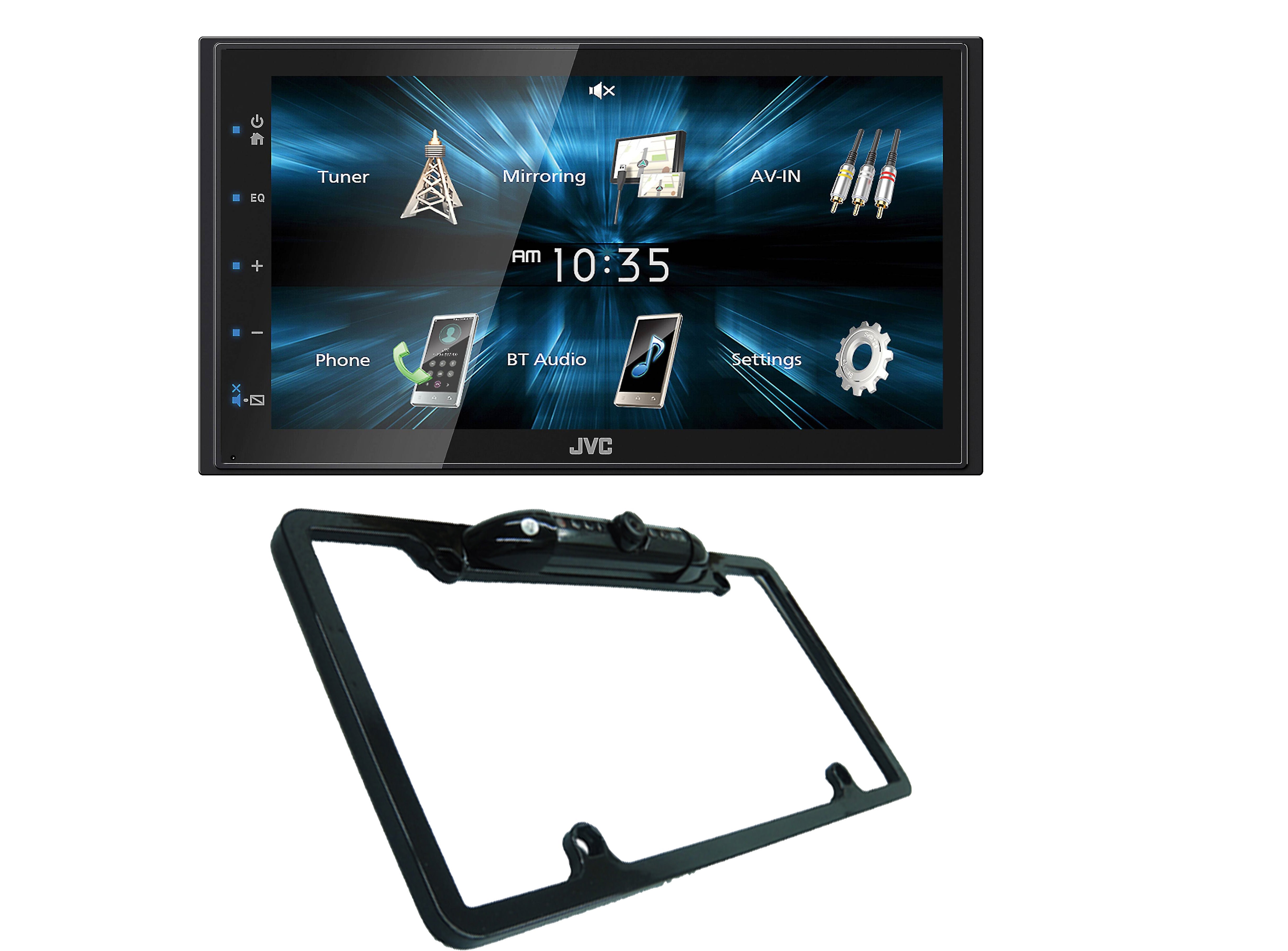 JVC KW-M150BT Digital Media Receiver Fixed 6.8" Touchscreen Monitor + Absolute CAM1500 Rearview License Plate Camera