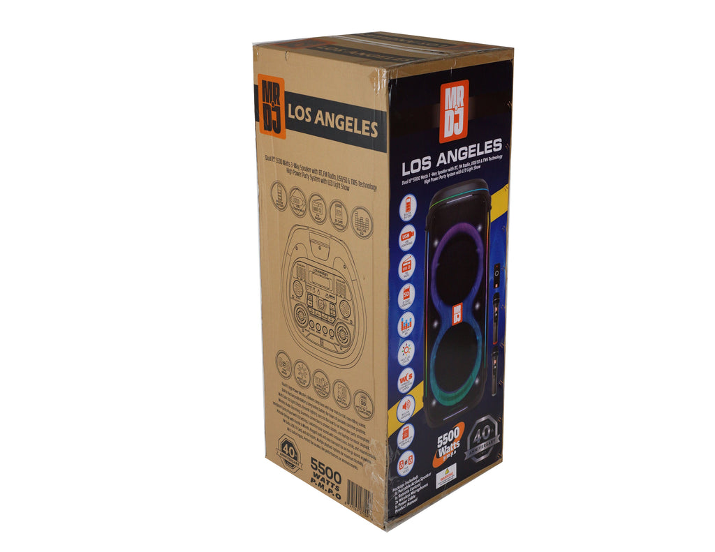 MR DJ LOS ANGELES Dual 15” Powered Bluetooth Rechargeable DJ PA Speaker Speaker 6000W Active PA System