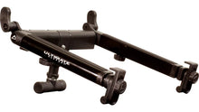 Load image into Gallery viewer, Ultimate Support LPT-1000QR Hyper Series Desktop and 5/8” Thread Mountable Laptop/DJ Stand with Angle-adjustable Telescoping Support Arms, Height-adjustable Second Tier, and QuickRelease™ Center Post