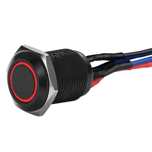 Install Bay MB12R-2 Black 12MM Round Illuminated Momentary Switches Red Qty 2