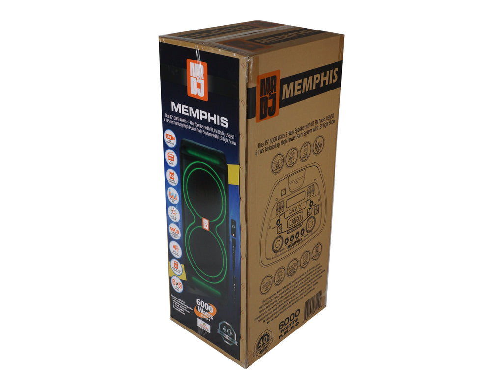 MR DJ MEMPHIS Dual 15” Powered Bluetooth DJ Speaker 6000W Active PA System