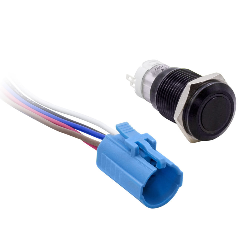 Install Bay MIBRBSB16 16 mm Black Momentary Switch With Harness 5A IP67 - Blue