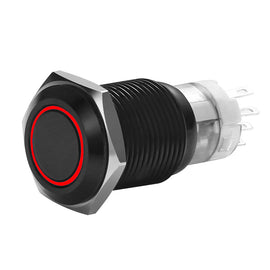 Install Bay MIBRBSR16 16 mm Black Momentary Switch With Harness 5A IP67 - Red