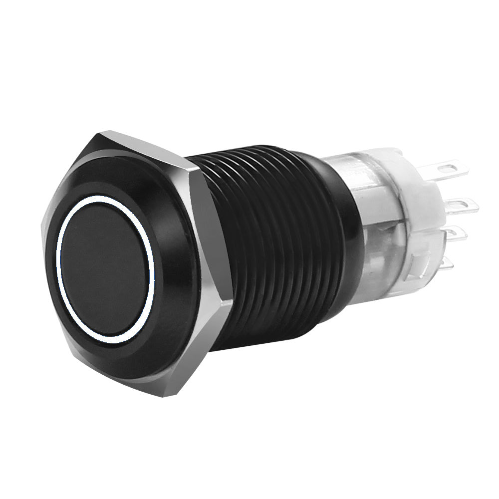 Install Bay MIBRBSW19 19 mm Black Momentary Switch With Harness 5A IP67 - White