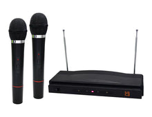 Load image into Gallery viewer, Dual Frequency RF Wireless Dual Microphone System Low Battery LED Indicators 100 Feet Range Karaoke Mic with 1/4" Audio Cable Cordless Receiver