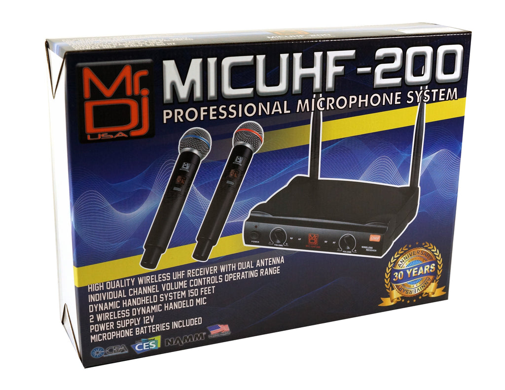 2 MR DJ MICUHF200 Dual UHF Wireless Microphone System Kit with 2 Handheld