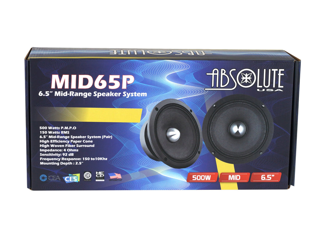 2 Absolute MID65P 6.5" 500W Mid-Range Aluminum Bullet Loudspeaker + Flat Box