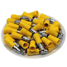 Load image into Gallery viewer, AT E-BVLMYV-100 10/12 Gauge Nylon Male Yellow Solderless Crimp Bullet Plug Connectors