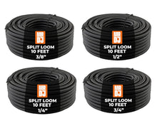 Load image into Gallery viewer, MR DJ 4-Pack 1/4", 3/8", 1/2", 3/4" x 10 Feet Each Split Wire Loom Convoluted Tubing