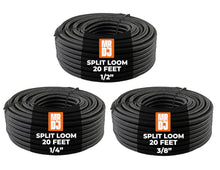 Load image into Gallery viewer, MR DJ 3-Pack 1/4", 3/8", 1/2" x 20 Feet Each Split Wire Loom Convoluted Tubing