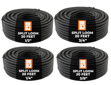Load image into Gallery viewer, MR DJ 4-Pack 1/4", 3/8", 1/2", 3/4" x 20 Feet Each Split Wire Loom Convoluted Tubing