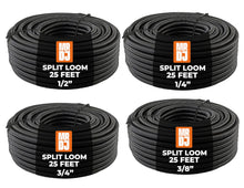 Load image into Gallery viewer, MR DJ 4-Pack 1/4", 3/8", 1/2", 3/4" x 25 Feet Each Split Wire Loom Convoluted Tubing
