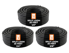 Load image into Gallery viewer, MR DJ 3-Pack 1/4", 3/8", 1/2" x 25 Feet Each Split Wire Loom Convoluted Tubing
