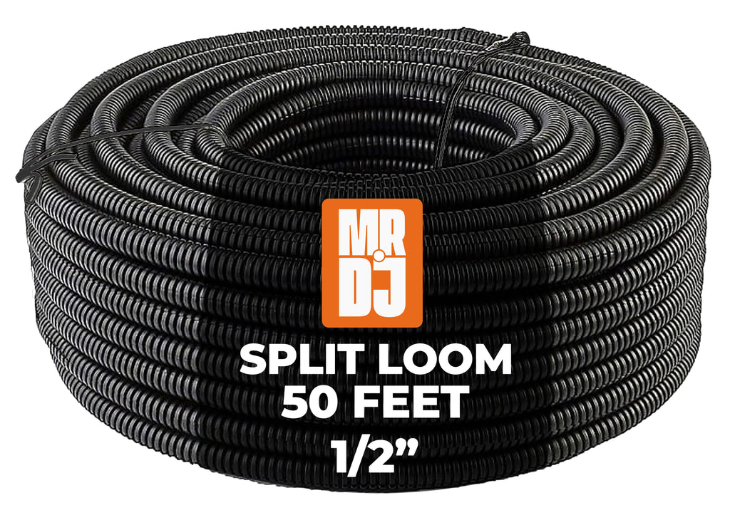 MR DJ 50' Feet 1/4" Black Split Loom Wire Flexible Tubing Wire Cover