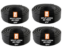 Load image into Gallery viewer, MR DJ 4-Pack 1/4", 3/8", 1/2", 3/4" x 50 Feet Each Split Wire Loom Convoluted Tubing