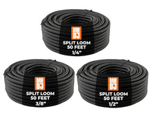 Load image into Gallery viewer, MR DJ 3-Pack 1/4", 3/8", 1/2" x 50 Feet Each Split Wire Loom Convoluted Tubing