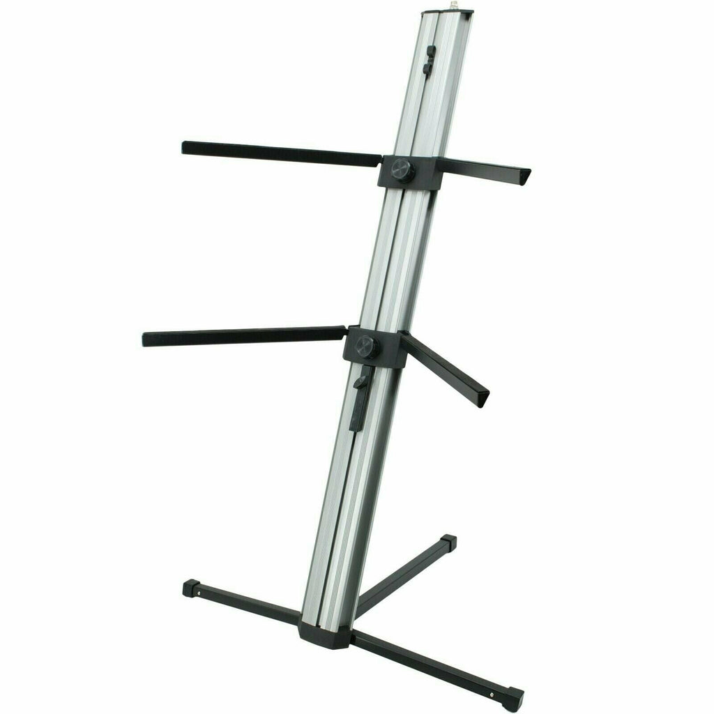 MR DJ KS1000S PRO Professional 2-Tier Silver Column Keyboard Stand W 5/8" Mic Mount