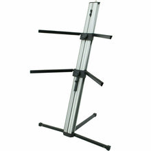 Load image into Gallery viewer, MR DJ KS1000 PRO Silver 2-Tier Column Keyboard Stand W 5/8" Mic Mount