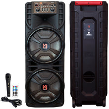 Load image into Gallery viewer, MR DJ NEWYORK+ 12" X 2 Rechargeable Portable Bluetooth Karaoke Speaker with Party Flame Lights Microphone TWS USB FM Radio