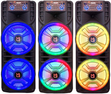 Load image into Gallery viewer, 3 MR DJ NEWYORK+ 12" X 2 Rechargeable Portable Bluetooth Karaoke Speaker with Party Flame Lights Microphone TWS USB FM Radio
