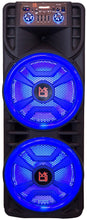 Load image into Gallery viewer, MR DJ NEWYORK+ 12" X 2 Rechargeable Portable Bluetooth Karaoke Speaker with Party Flame Lights Microphone TWS USB FM Radio + 54-LED Slim Par Wash DJ Light