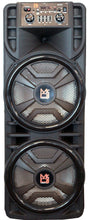 Load image into Gallery viewer, MR DJ NEWYORK+ 12" X 2 Rechargeable Portable Bluetooth Karaoke Speaker with Party Flame Lights Microphone TWS USB FM Radio + 7-LED Moving Head DJ Light