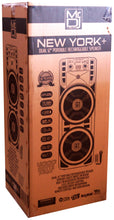 Load image into Gallery viewer, MR DJ NEWYORK+ 12" X 2 Rechargeable Portable Bluetooth Karaoke Speaker with Party Flame Lights Microphone TWS USB FM Radio + 7-LED Moving Head DJ Light