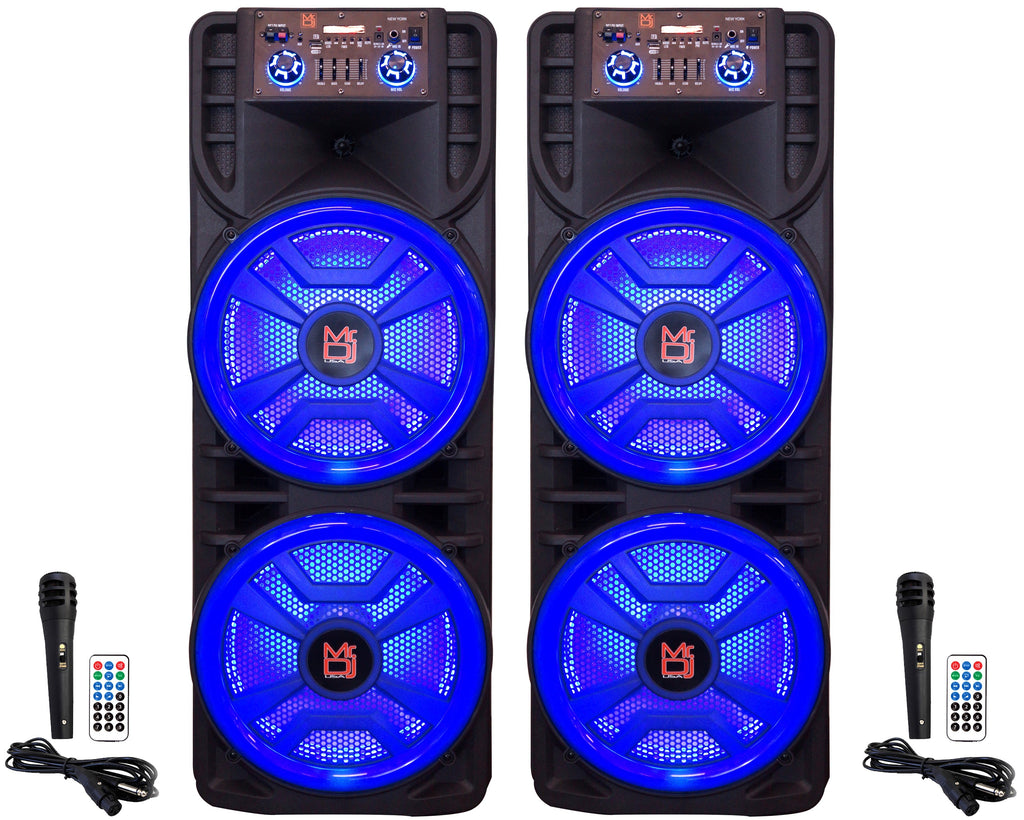 2 MR DJ NEWYORK+ 12" X 2 Rechargeable Portable Bluetooth Karaoke Speaker with Party Flame Lights Microphone TWS USB FM Radio