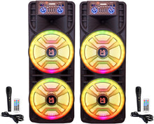 Load image into Gallery viewer, 2 MR DJ NEWYORK+ 12" X 2 Rechargeable Portable Bluetooth Karaoke Speaker with Party Flame Lights Microphone TWS USB FM Radio