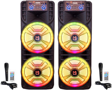 Load image into Gallery viewer, 3 MR DJ NEWYORK+ 12" X 2 Rechargeable Portable Bluetooth Karaoke Speaker with Party Flame Lights Microphone TWS USB FM Radio