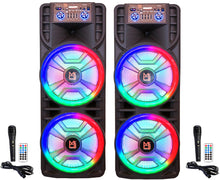 Load image into Gallery viewer, 2 MR DJ NEWYORK+ 12" X 2 Rechargeable Portable Bluetooth Karaoke Speaker with Party Flame Lights Microphone TWS USB FM Radio