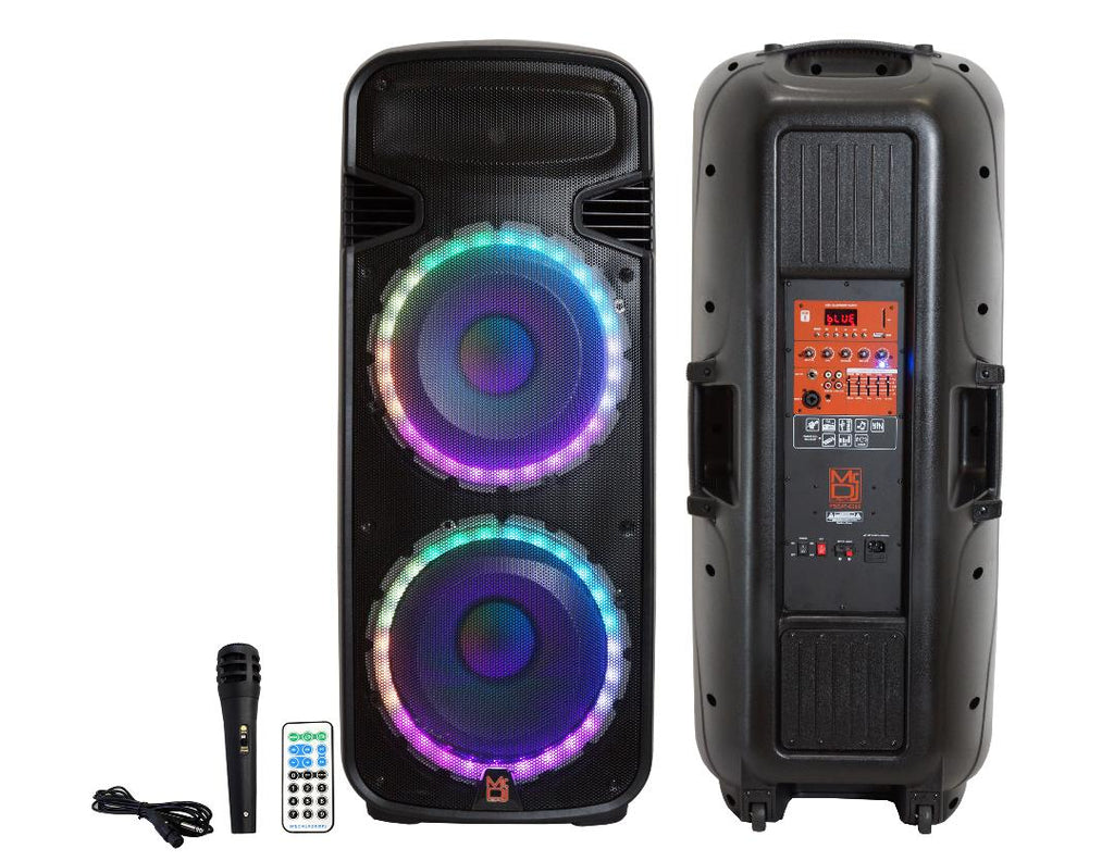 Mr Dj PSBAT6200 Dual 15-Inch 4000 Watt Max Power 3 Way Party Speaker with Built-In Bluetooth & Rechargeable Battery