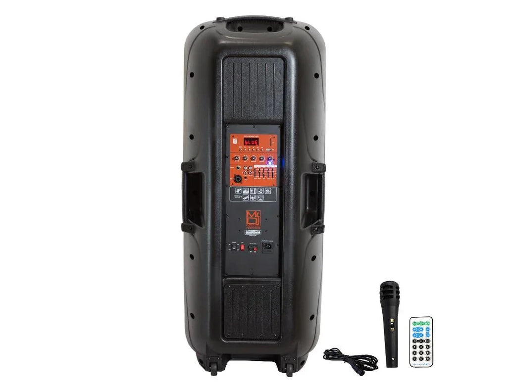 Mr. Dj PSBAT6200 Dual 15" Portable Rechargeable 4000W Powered DJ Active PA Speaker with Built-In Bluetooth & LED Light