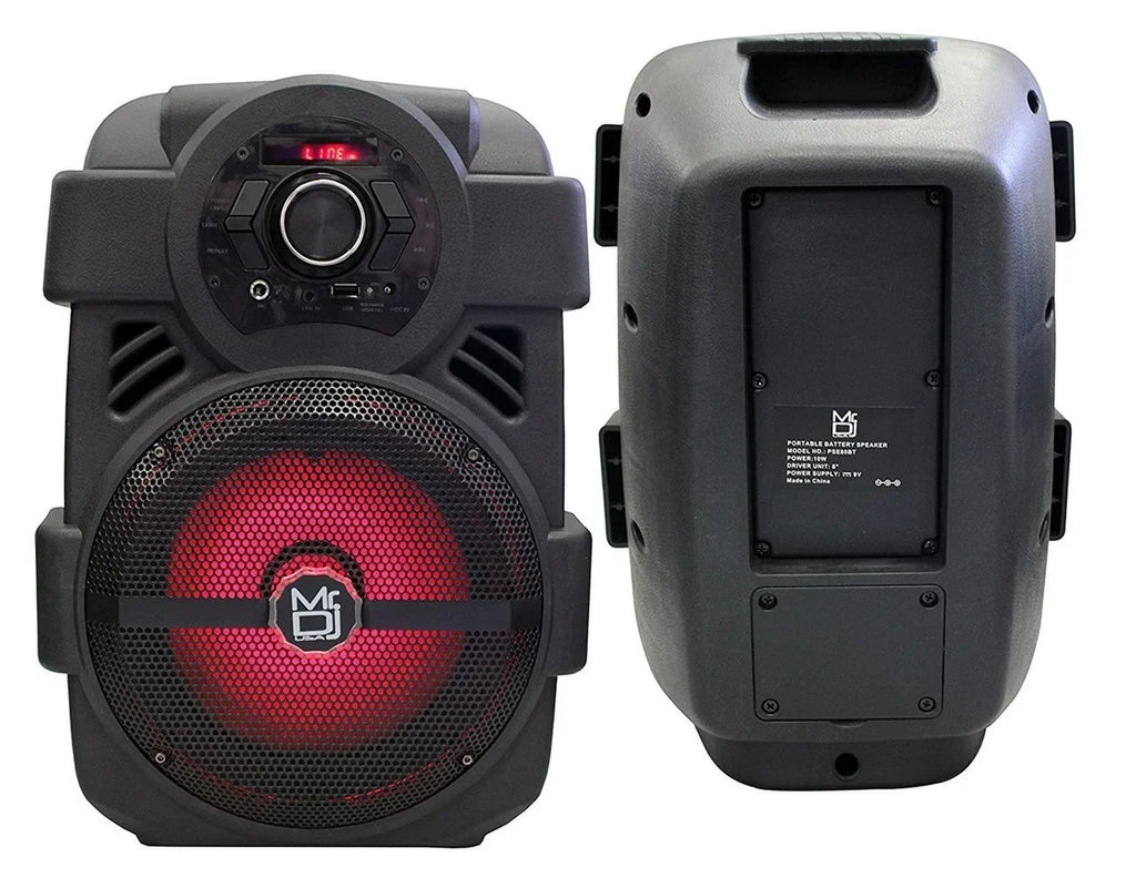 MR DJ PSE80BT 8" Portable Active Speaker with Rechargeable Battery