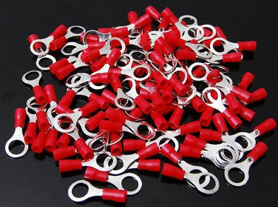 100pcs MK Audio MRT2218R #8 Red MRT2218R 22/16 Gauge Vinyl Insulated Connectors Ring Terminal