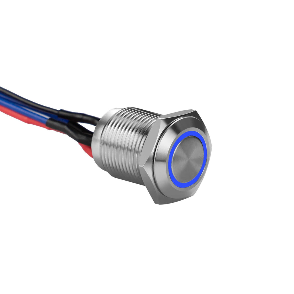 Install Bay MS12B-2 Silver 12MM Round Illuminated Momentary Switches Blue Qty 2