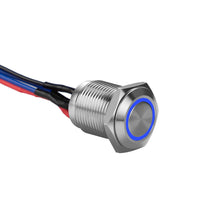Load image into Gallery viewer, Install Bay MS12B-2 Silver 12MM Round Illuminated Momentary Switches Blue Qty 2