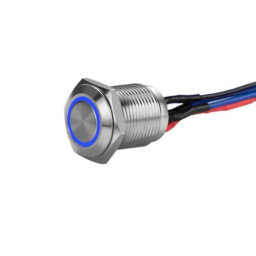 Install Bay MS12B-2 Silver 12MM Round Illuminated Momentary Switches Blue Qty 2