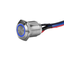 Install Bay MS12B-2 Silver 12MM Round Illuminated Momentary Switches Blue Qty 2