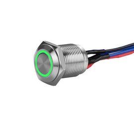 Install Bay MS12G-2 Silver 12MM Round Illuminated Momentary Switches Green Qty 2