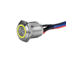 Install Bay MS12Y-2 Silver 12MM Round Illuminated Momentary Switches Yellow Qty 2