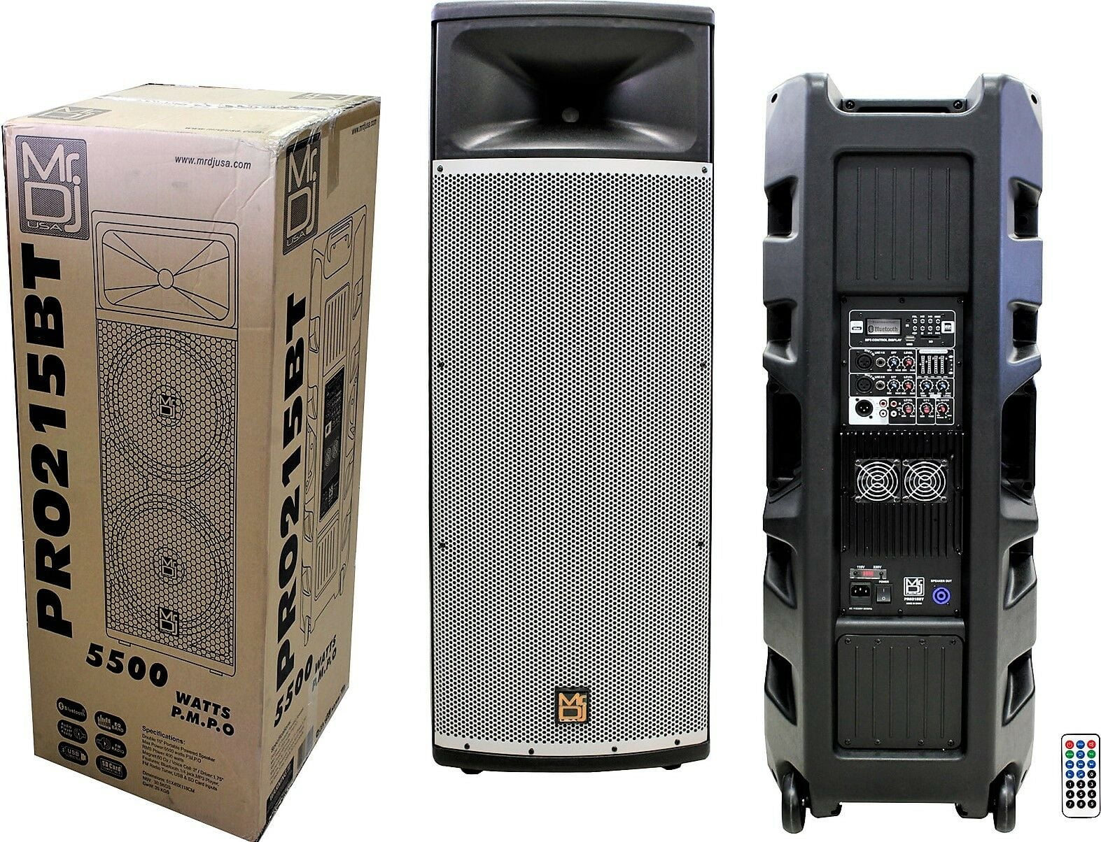 MR DJ PRO215BT PRO PA DJ Dual 15” 3-Way Powered/Active DJ PA Multipurpose Live Sound Loudspeaker